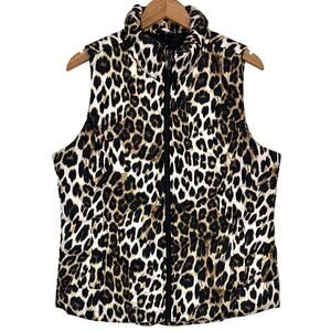 NWT Lands’ End Leopard Print Wide Channel Premium 600 Down Puffer Vest Size MT